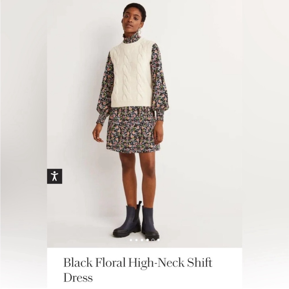 Boden Black Floral Shift dress size 8L